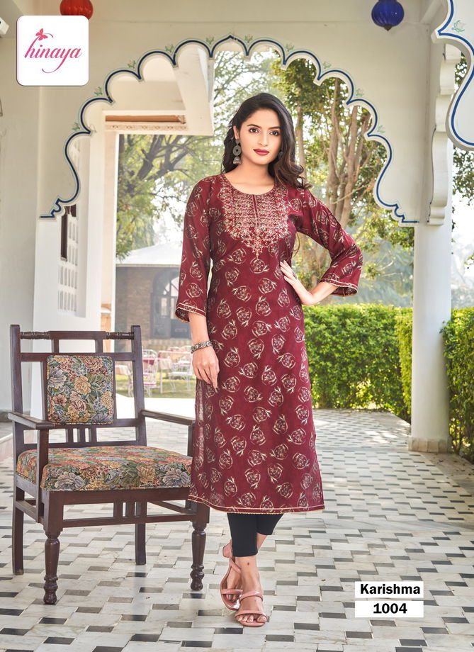 Karishma By Hinaya Modal Foil Printed Kurtis Wholesale Clothing Suppliers In India